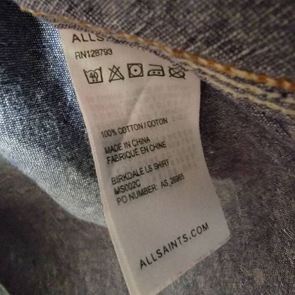 All Saints Slim Fit Polka Dot Cotton Button Front Shirt Blue White XS - Picture 5 of 12